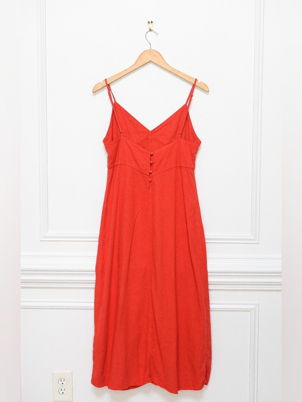 Zara Linen Blend Camisole Midi Slip Dress Orange Red Buttons Sz M Fall Capsule - Picture 7 of 11